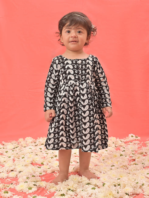 Girl's Black Chikankari Cotton Kurta
