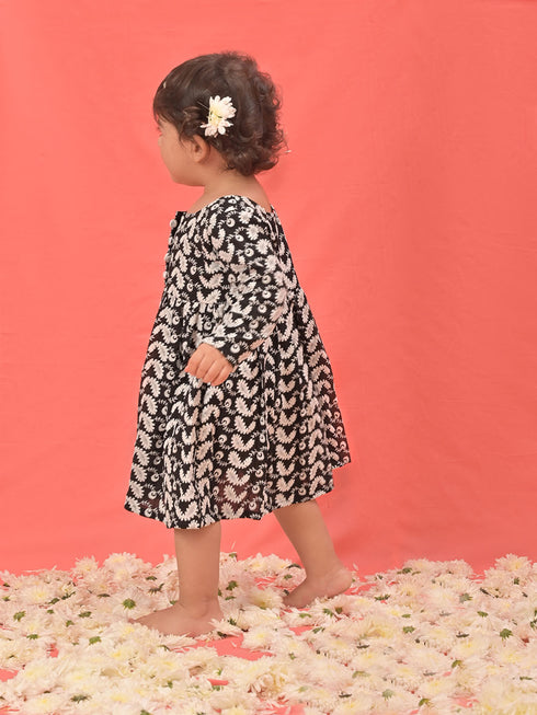 Girl's Black Chikankari Cotton Kurta