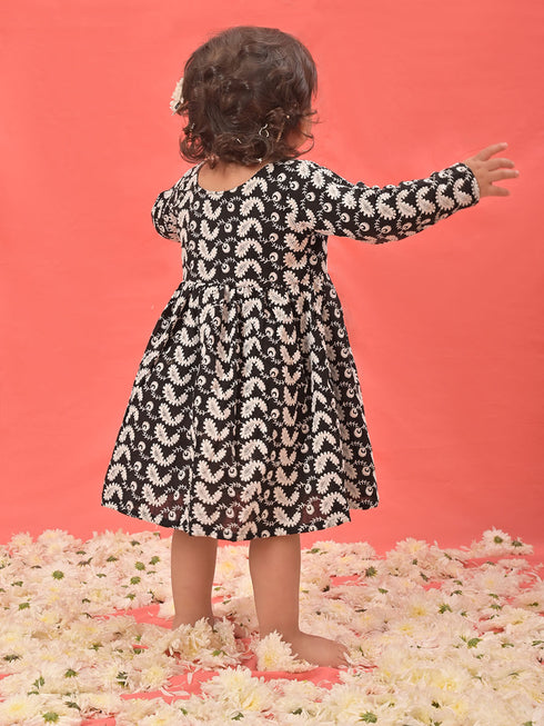 Girl's Black Chikankari Cotton Kurta