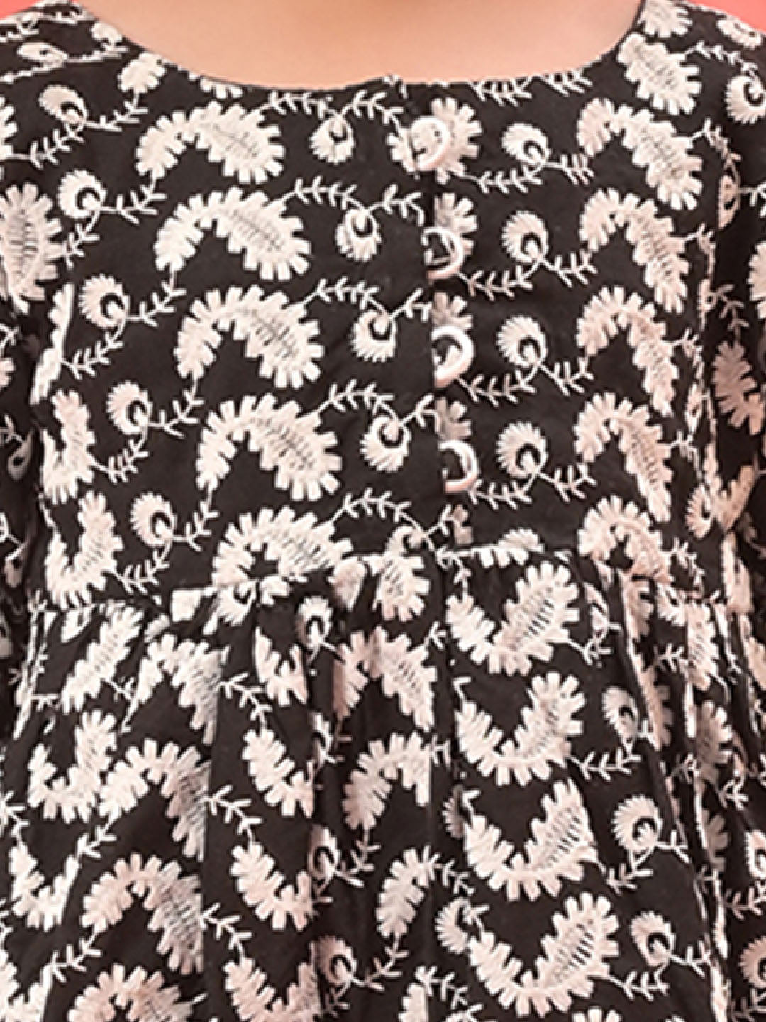 Girl's Black Chikankari Cotton Kurta