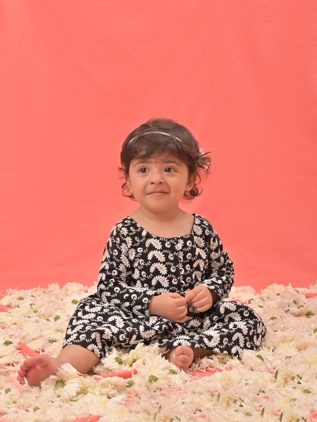 Girl's Black Chikankari Cotton Kurta