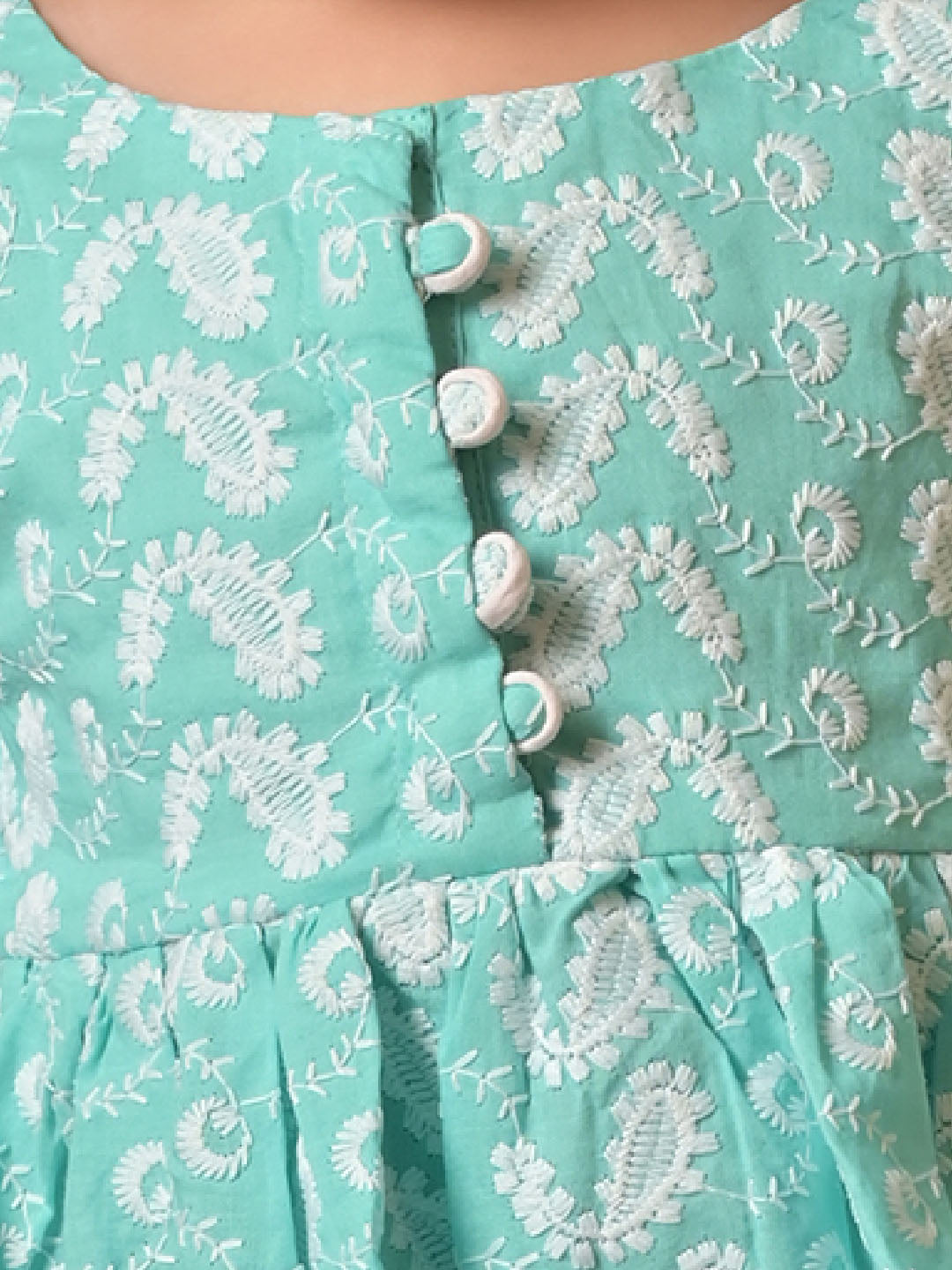 Sishu Girl's Green Chikankari Cotton Kurta