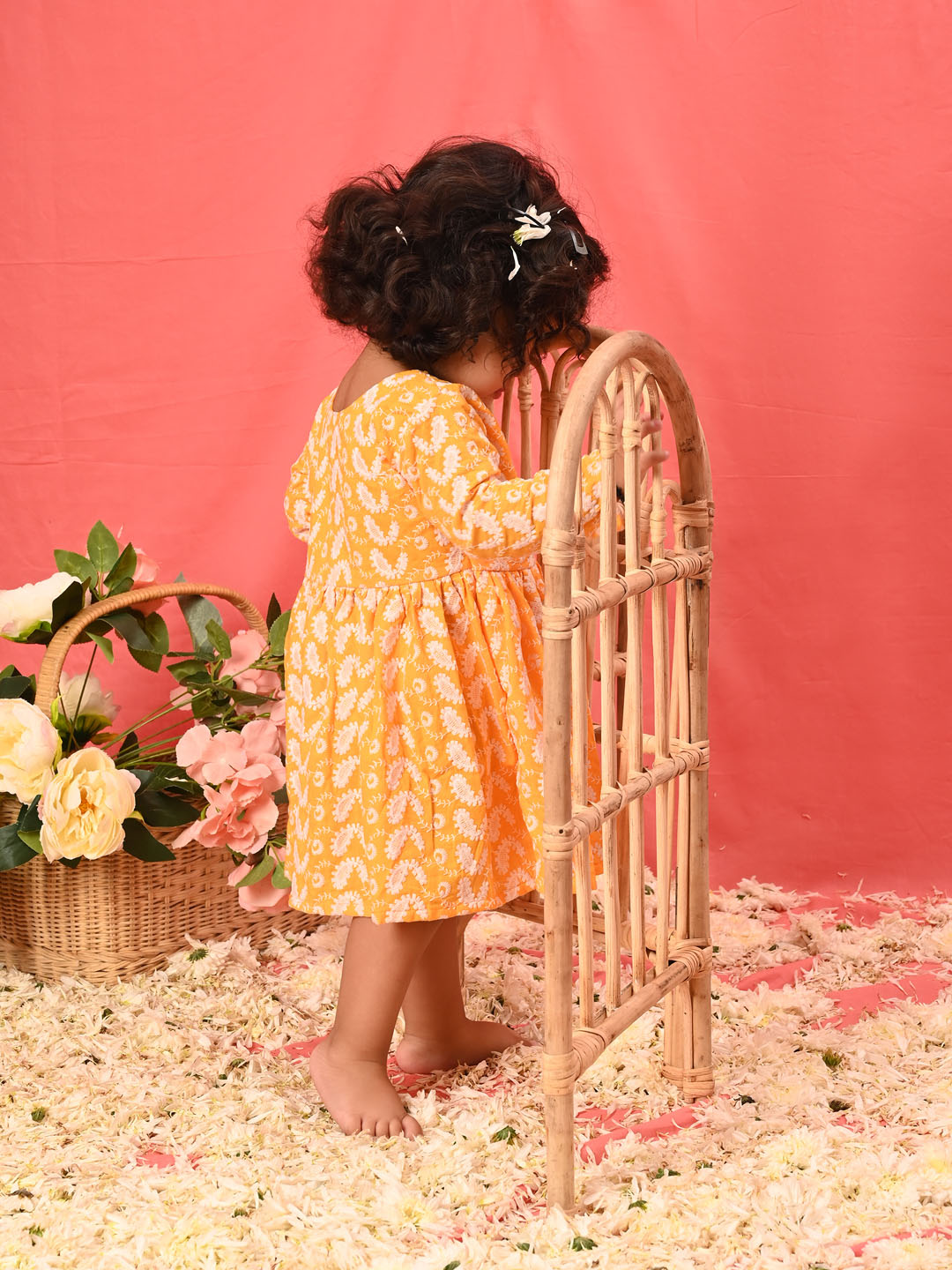 Girl's Orange Chikankari Cotton Kurta