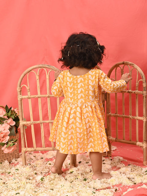 Girl's Orange Chikankari Cotton Kurta