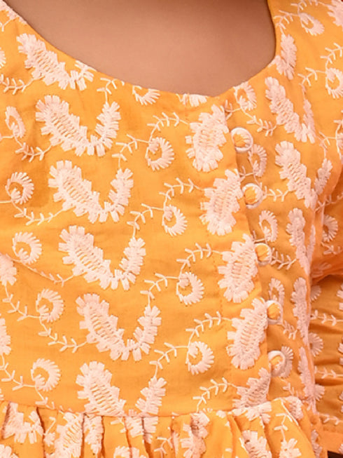 Girl's Orange Chikankari Cotton Kurta