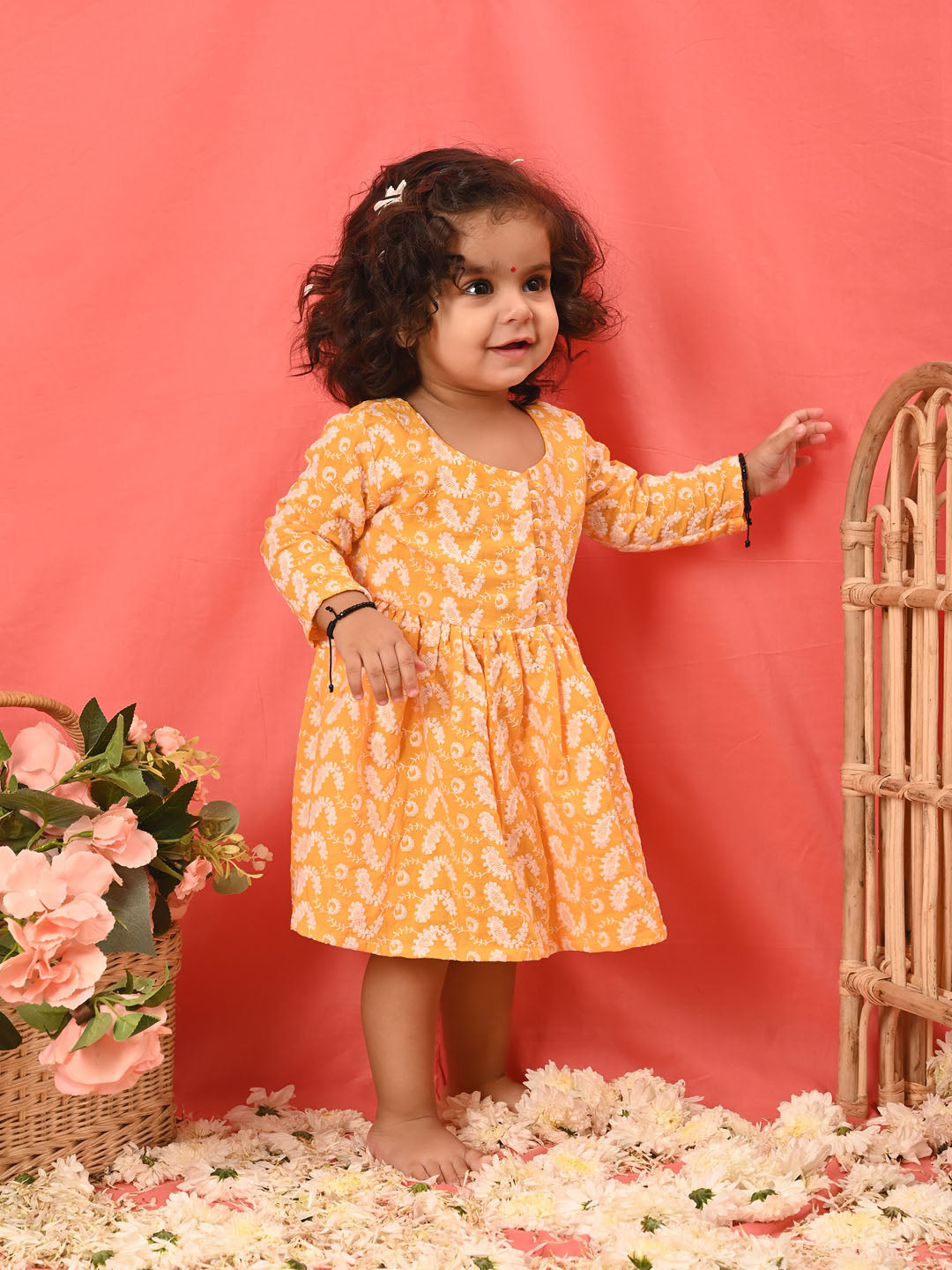 Girl's Orange Chikankari Cotton Kurta