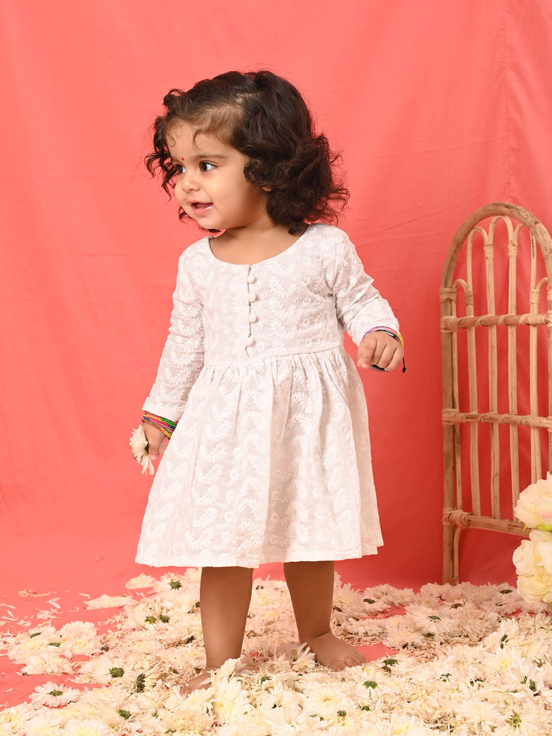 Sishu Girl's White Chikankari Cotton Kurta