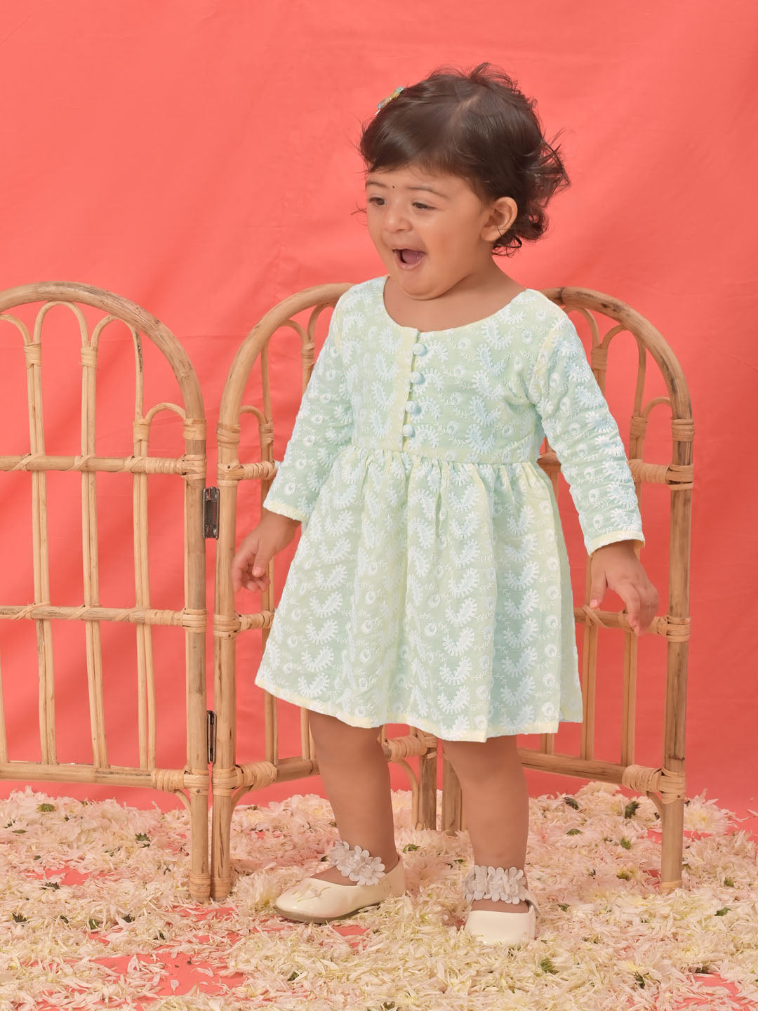 Sishu Girl's Yellow Chikankari Cotton Kurta