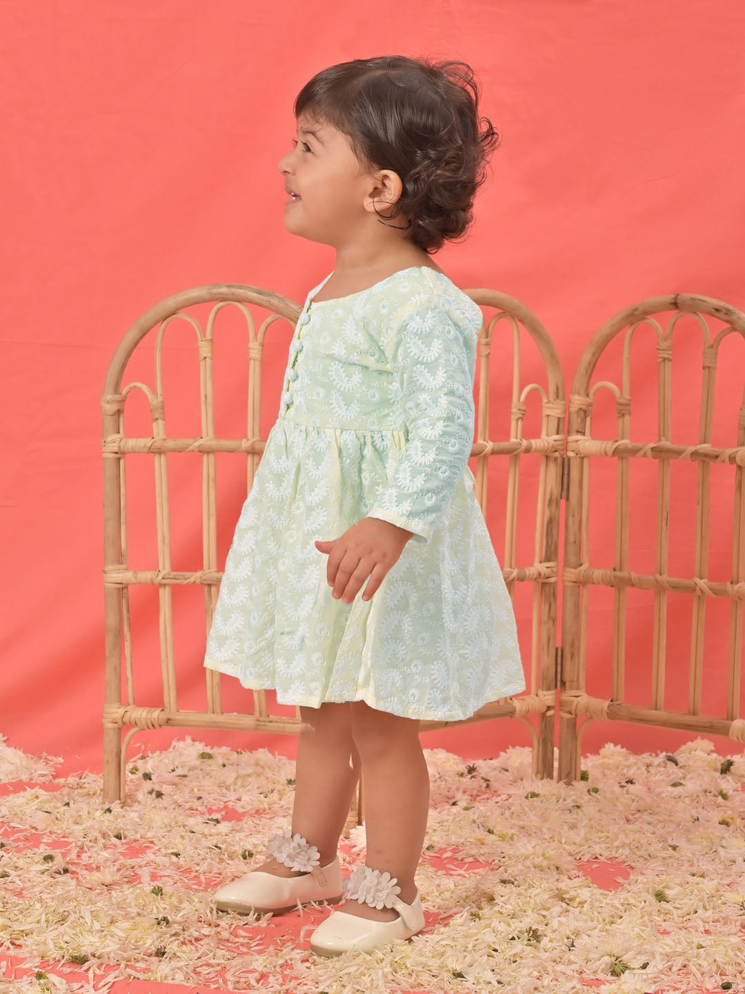 Sishu Girl's Yellow Chikankari Cotton Kurta