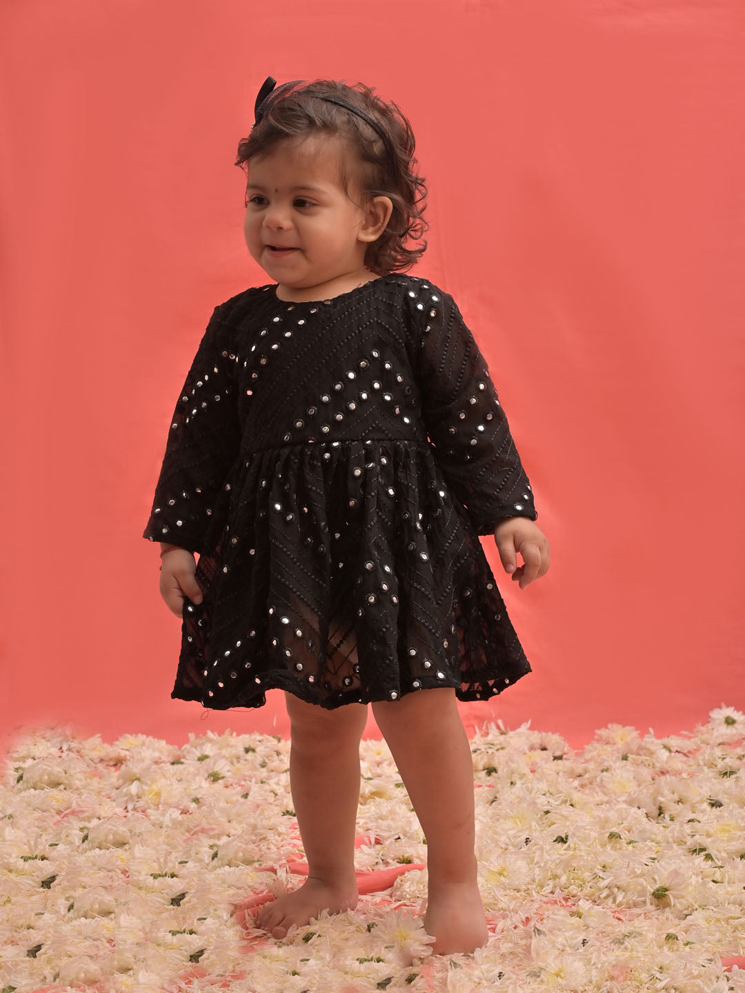 Sishu Girl's Black Mirror Kurta