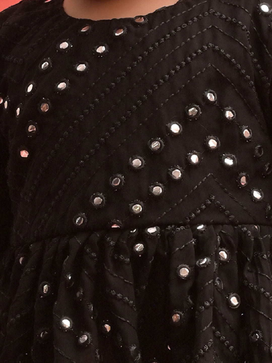 Sishu Girl's Black Mirror Kurta