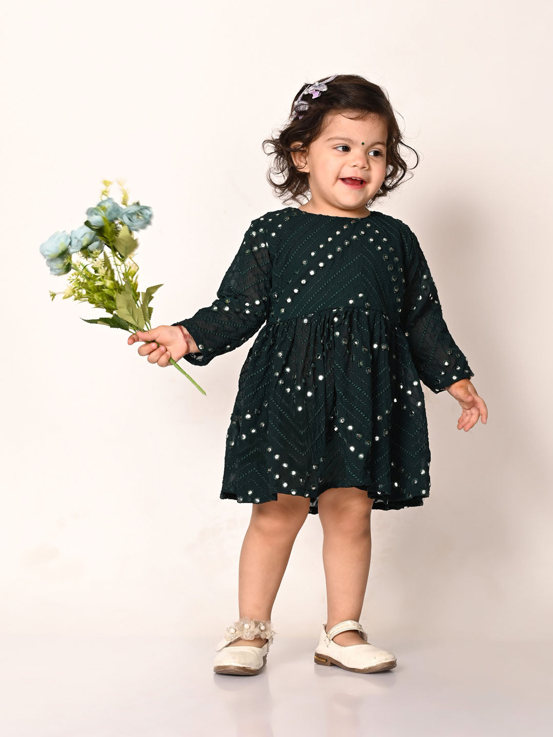 Sishu Girl's Green Mirror Kurta