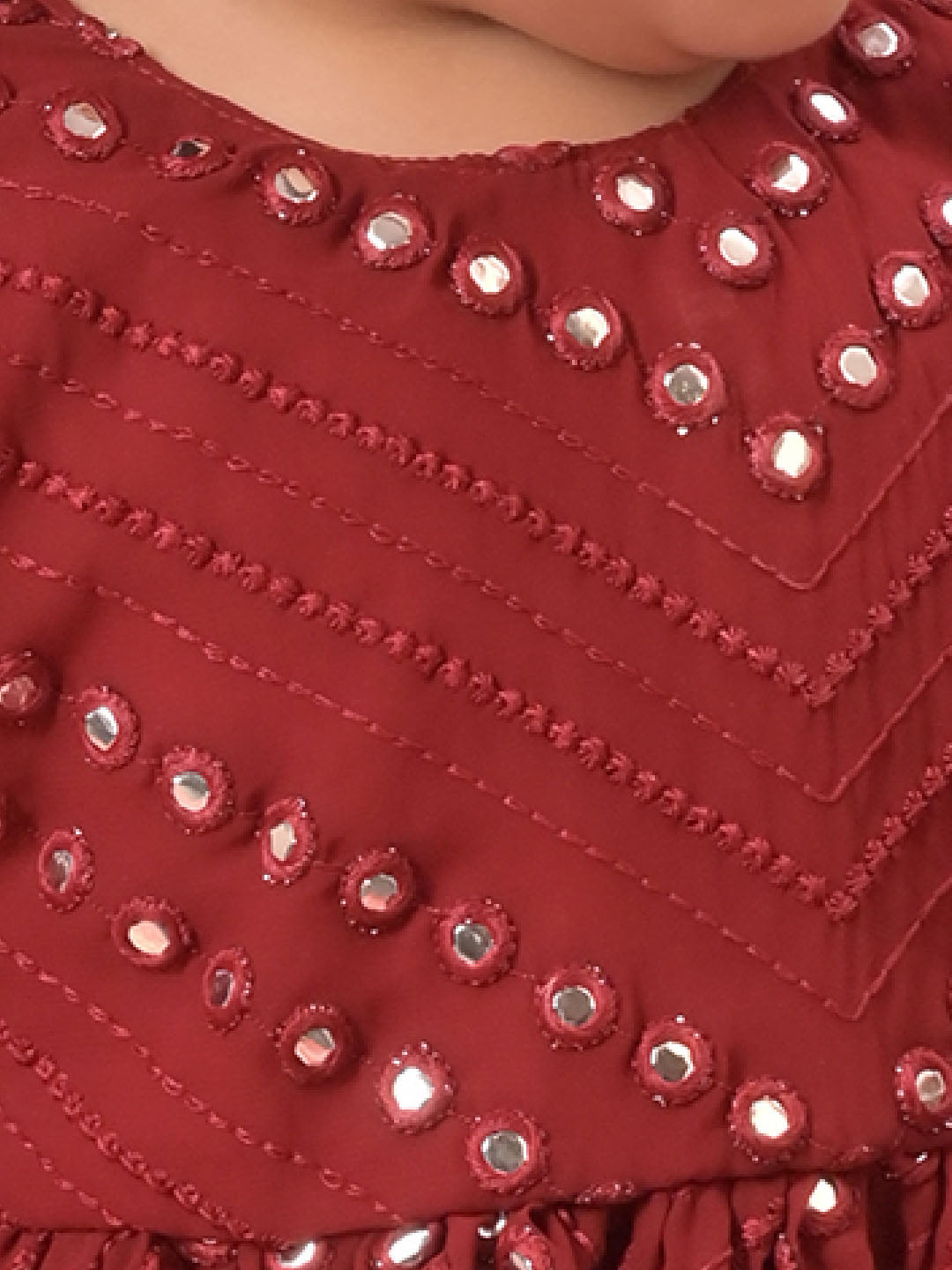 Sishu Girl's Maroon Mirror Kurta