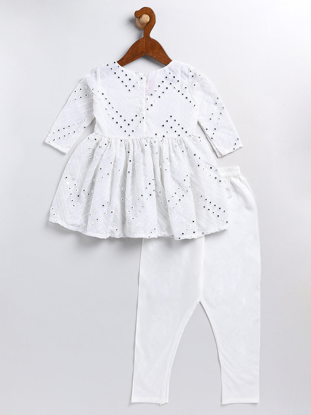 Girl's White Mirror Kurta Pyjama Set