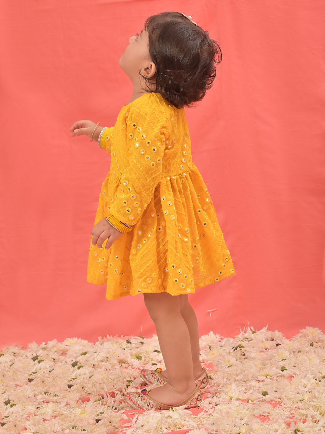 Sishu Girl's Yellow Mirror Kurta
