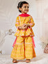 Girl's Orange Floral Cotton Kurta Sharara Set With Dupatta
