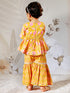 Girl's Orange Floral Cotton Kurta Sharara Set With Dupatta