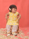 Girl's Yellow Ikaat Print A-Line Kurta Pyjama Set