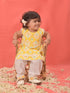 Girl's Yellow Ikaat Print A-Line Kurta Pyjama Set