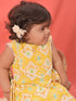 Girl's Yellow Ikaat Print A-Line Kurta Pyjama Set