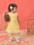 Girl's Yellow Ikaat Print A-Line Kurta Pyjama Set