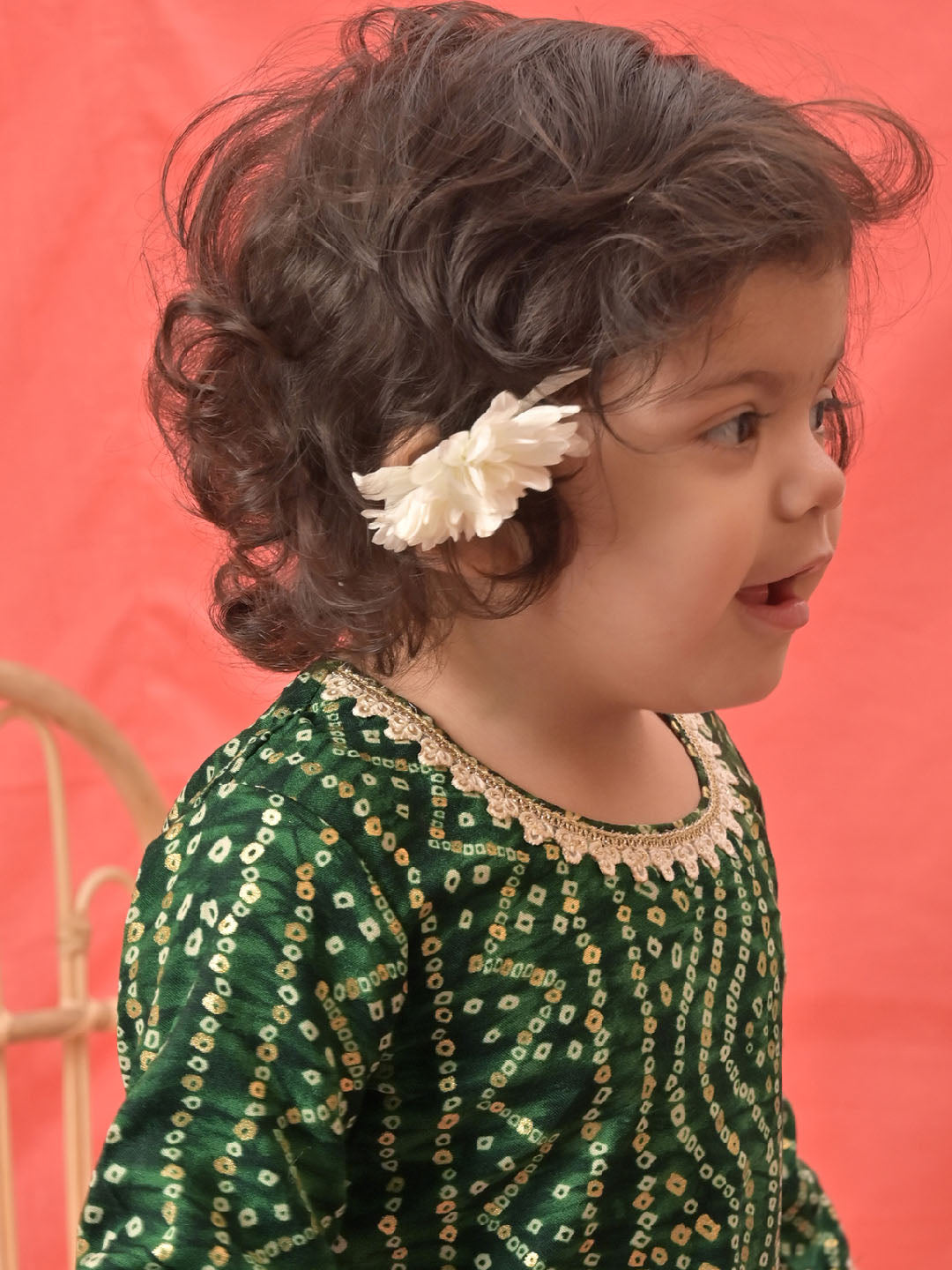 Sishu Girl's Green Bandhni Print Kurta And Patiala Set