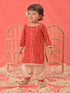Girl's Red Bandhni Print Kurta And Patiala Set