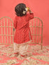 Girl's Red Bandhni Print Kurta And Patiala Set