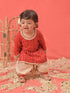Girl's Red Bandhni Print Kurta And Patiala Set