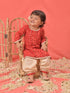 Girl's Red Bandhni Print Kurta And Patiala Set
