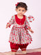 Girl's' Aqua Base Red Kurta And Pant Set