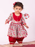 Girl's' Aqua Base Red Kurta And Pant Set
