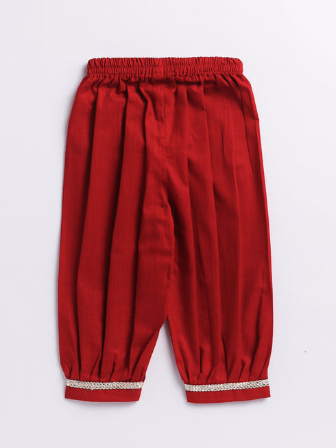 Girl's' Aqua Base Red Kurta And Pant Set