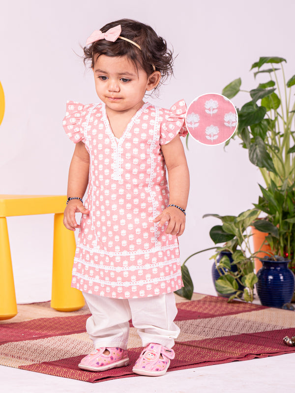 Girl's' Pink Kurta Set