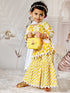 Girl's Yellow White Floral Cotton Kurta Sharara Set With Dupatta