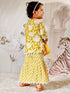 Girl's Yellow White Floral Cotton Kurta Sharara Set With Dupatta