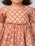 Girls' Peach Cotton Floral A-Line Kurta & Mustard Pant Set