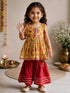 Girls Yellow Cotton-Blend Floral Kurta Pyjama Set