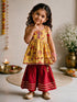 Girls Yellow Cotton-Blend Floral Print Thigh Length Kurta and Pyjama Set