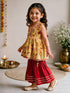 Girls Yellow Cotton-Blend Floral Print Thigh Length Kurta and Pyjama Set