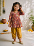 Girls Red Cotton Patola Print Angrakha Kurta Set