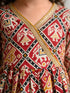 Girls Red Cotton Ikkat Thigh Length Kurta and Pyjama Set