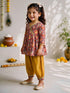 Girls Red Cotton Ikkat Thigh Length Kurta and Pyjama Set