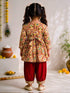 Girls Mustard Cotton Ikkat Thigh Length Kurta and Pyjama Set