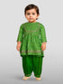 Girls Green Cotton Bandhani Kurta Patiala Set with Digital Print