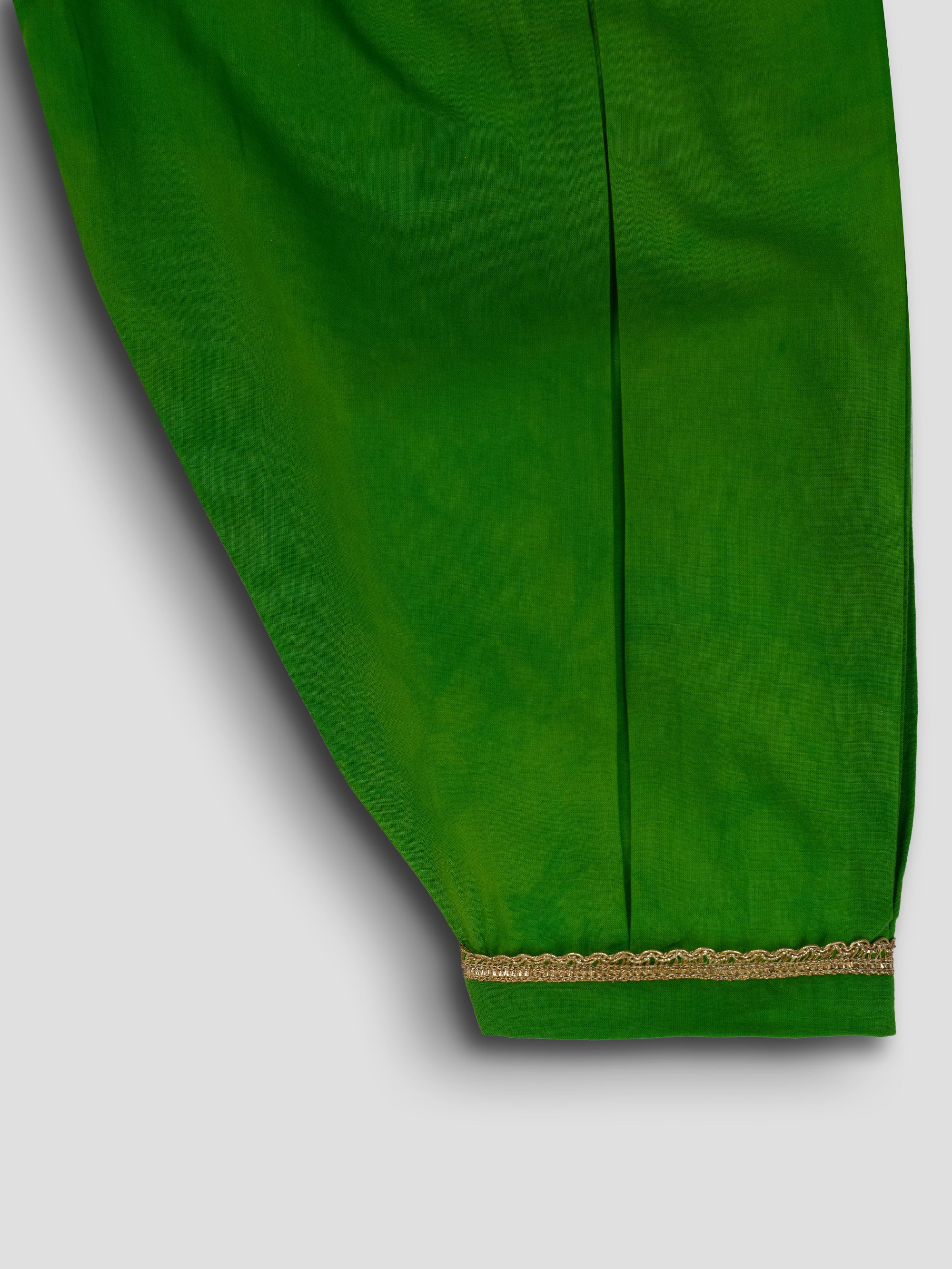 Girls Green Cotton Bandhani Kurta Patiala Set with Digital Print