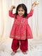 Girls Red Cotton Bandhani Kurta Patiala Set with Digital Print