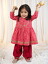 Girls Red Cotton Bandhani Kurta Patiala Set with Digital Print
