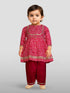 Girls Red Cotton Bandhani Kurta Patiala Set with Digital Print