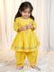 Girls Yellow Cotton Bandhani Kurta Patiala Set with Digital Print